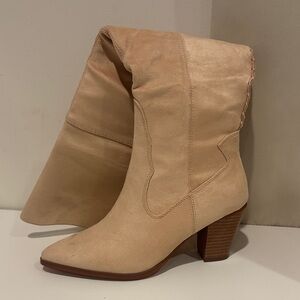 Wide Calf Tan Over the Knee Heeled Boots for Women